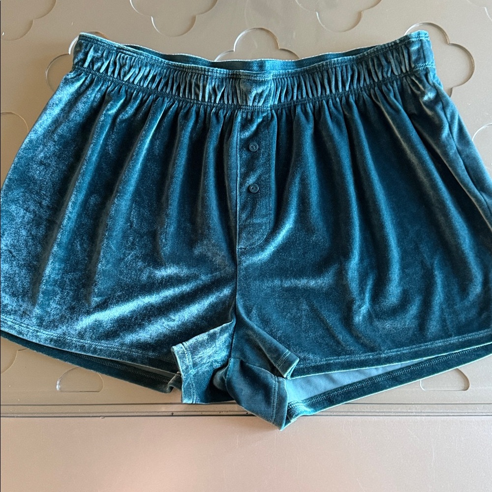 Victoria's Secret PINK Rhinestone Green Velvet Velour Boxer Shorts Size S - Picture 12 of 13